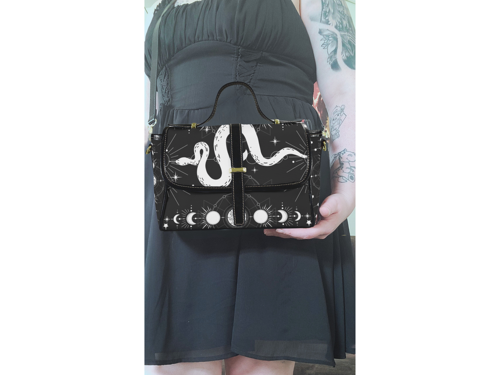 Celestial Snake Moon Phase Crossbody Bag | Witchy Waterproof Canvas Satchel Purse