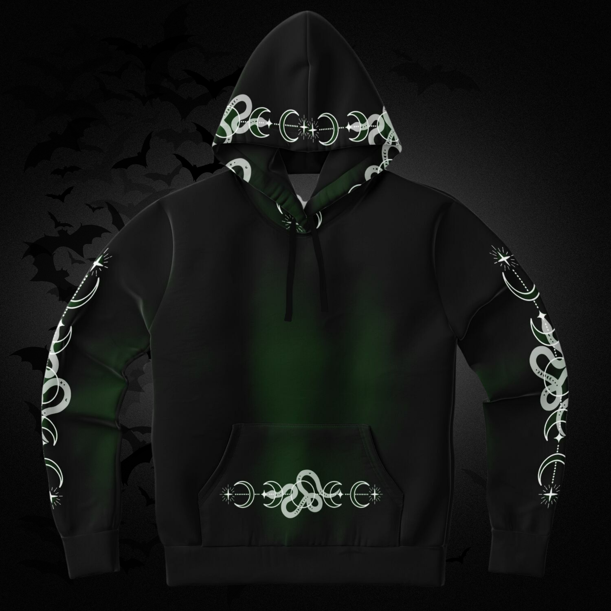 Celestial Serpent All Over Print Hoodie – Forest Green