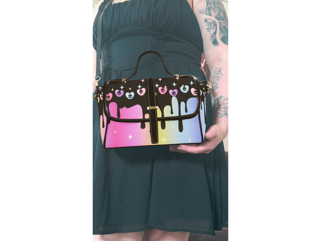 Pastel Goth Rainbow Skull Crossbody Bag | Drippy Skull Waterproof Canvas Satchel Purse