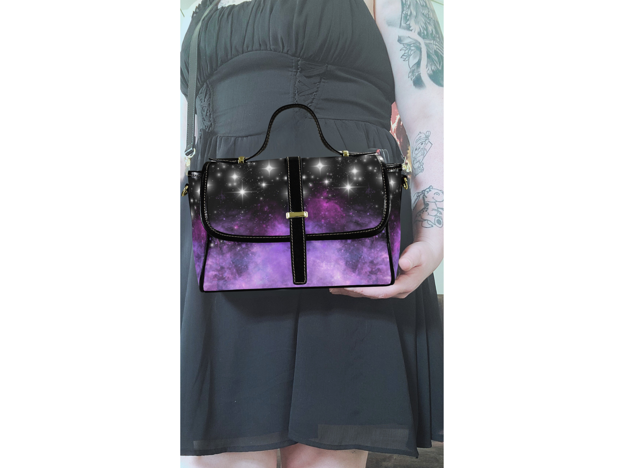 Purple Galaxy Crossbody Bag | Cosmic Nebula Waterproof Canvas Satchel Purse
