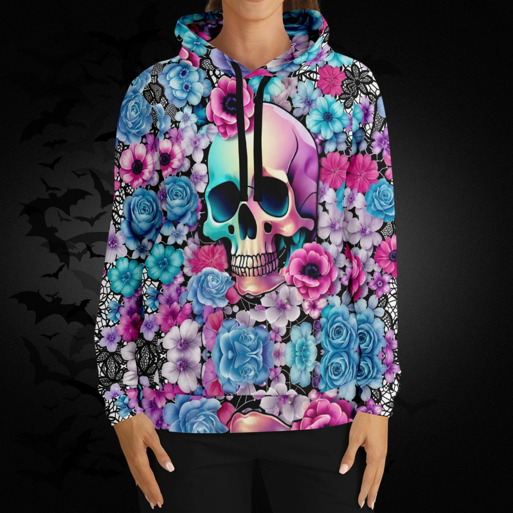 Pastel Goth Floral Skull Hoodie — Gothic Skull Unisex All Over Print