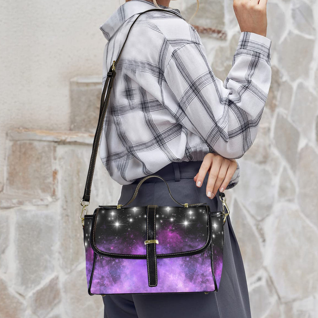 Purple Galaxy Crossbody Bag | Cosmic Nebula Waterproof Canvas Satchel Purse