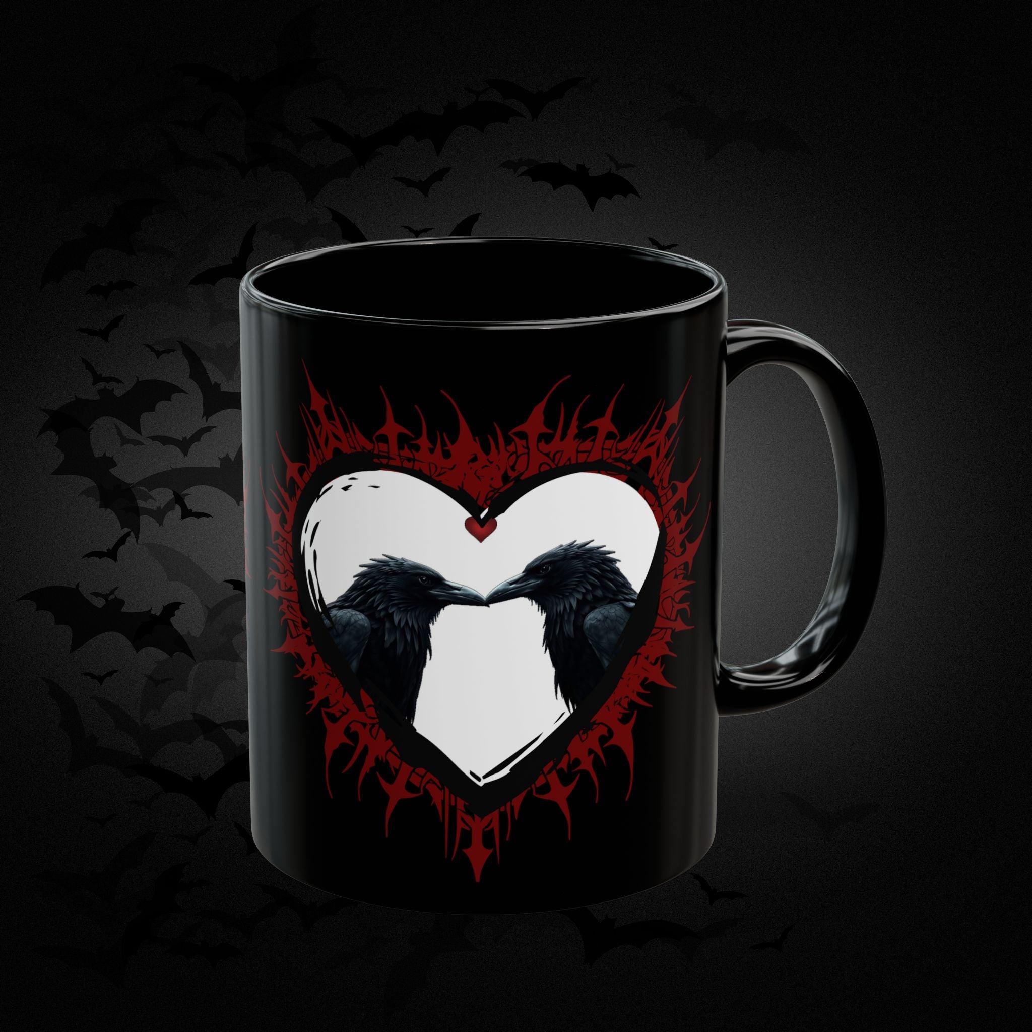 Raven Heart Gothic Coffee Mug — Dark Romance Corvid Design