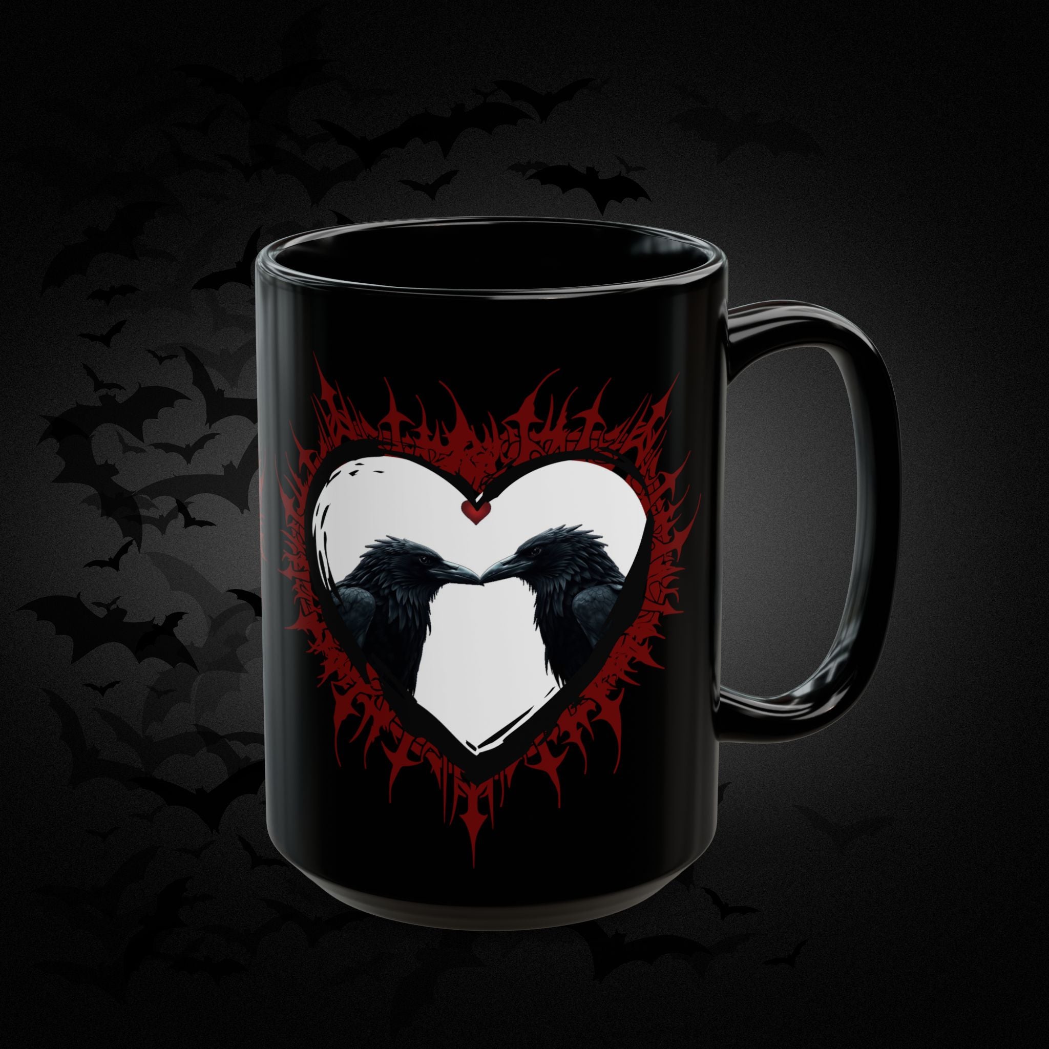 Raven Heart Gothic Coffee Mug — Dark Romance Corvid Design