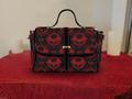 Gothic bat damask pattern red black skull hearts thorn waterproof canvas crossbody satchel purse
