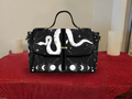 Witchy celestial snake moon phase constellation waterproof canvas crossbody satchel purse black white