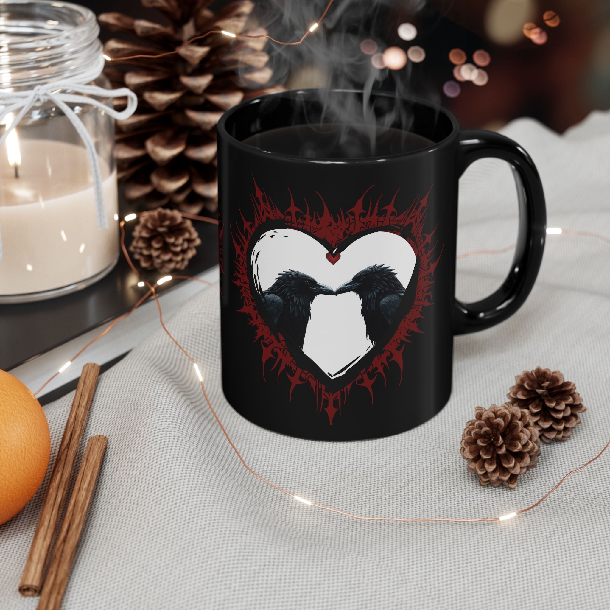 Raven Heart Gothic Coffee Mug — Dark Romance Corvid Design