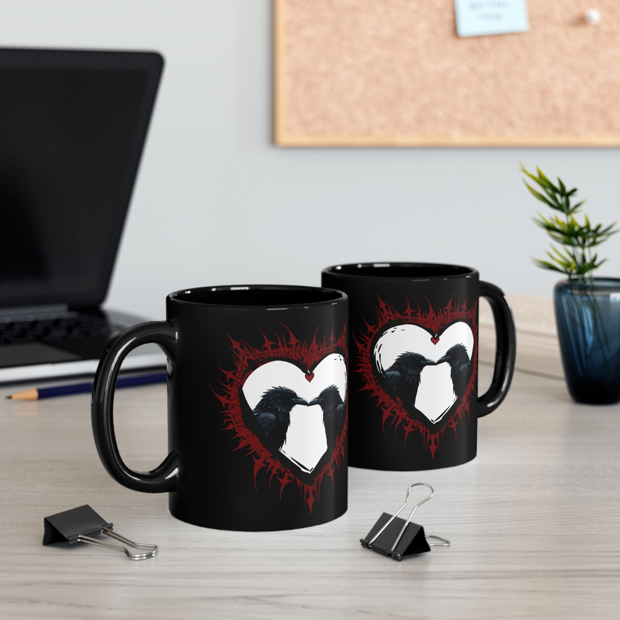 Raven Heart Gothic Coffee Mug — Dark Romance Corvid Design
