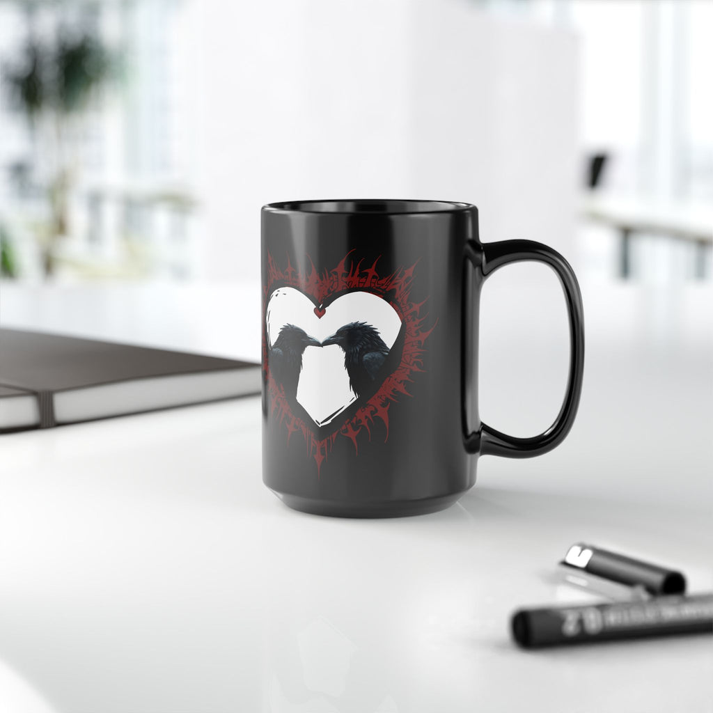 Raven Heart Gothic Coffee Mug — Dark Romance Corvid Design