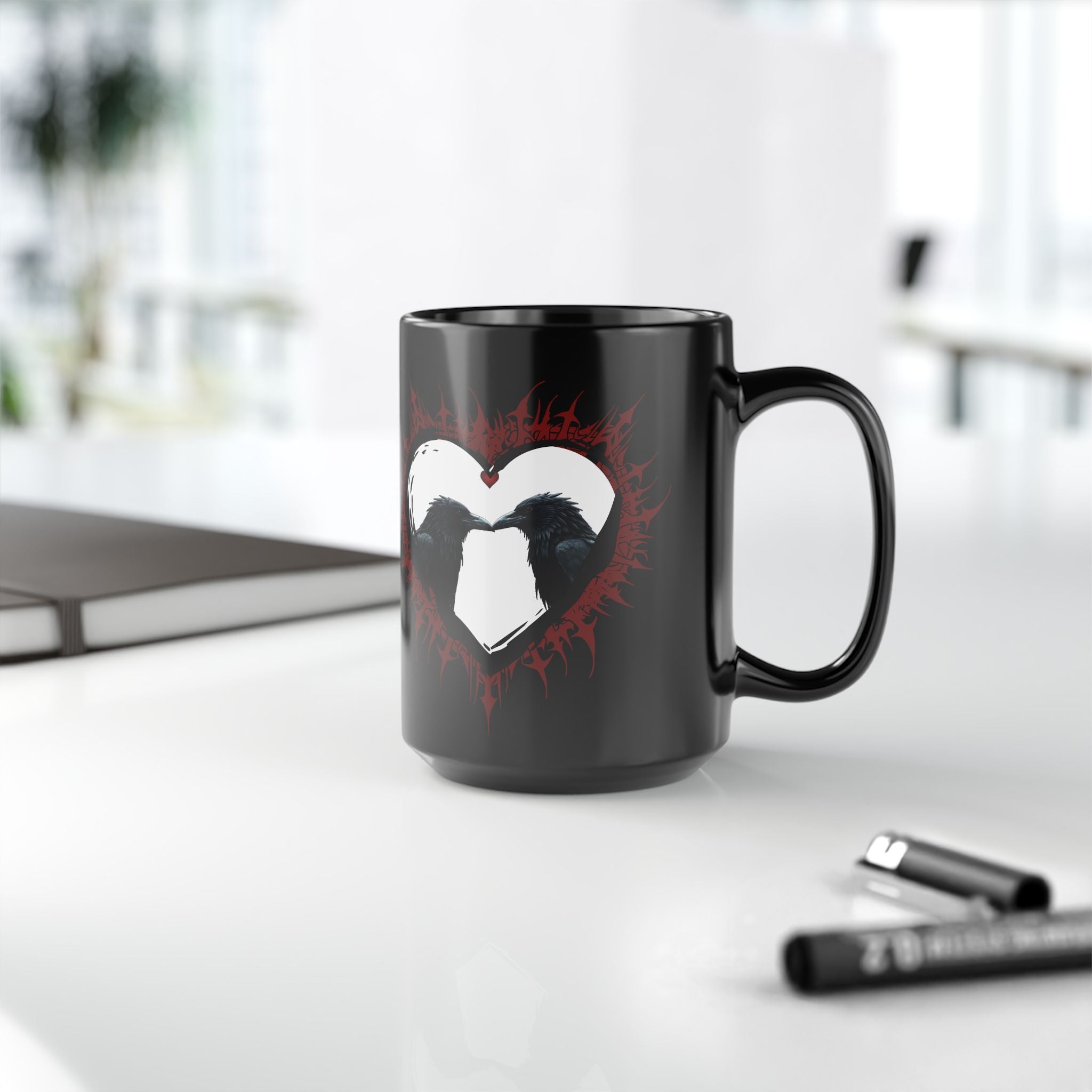 Raven Heart Gothic Coffee Mug — Dark Romance Corvid Design