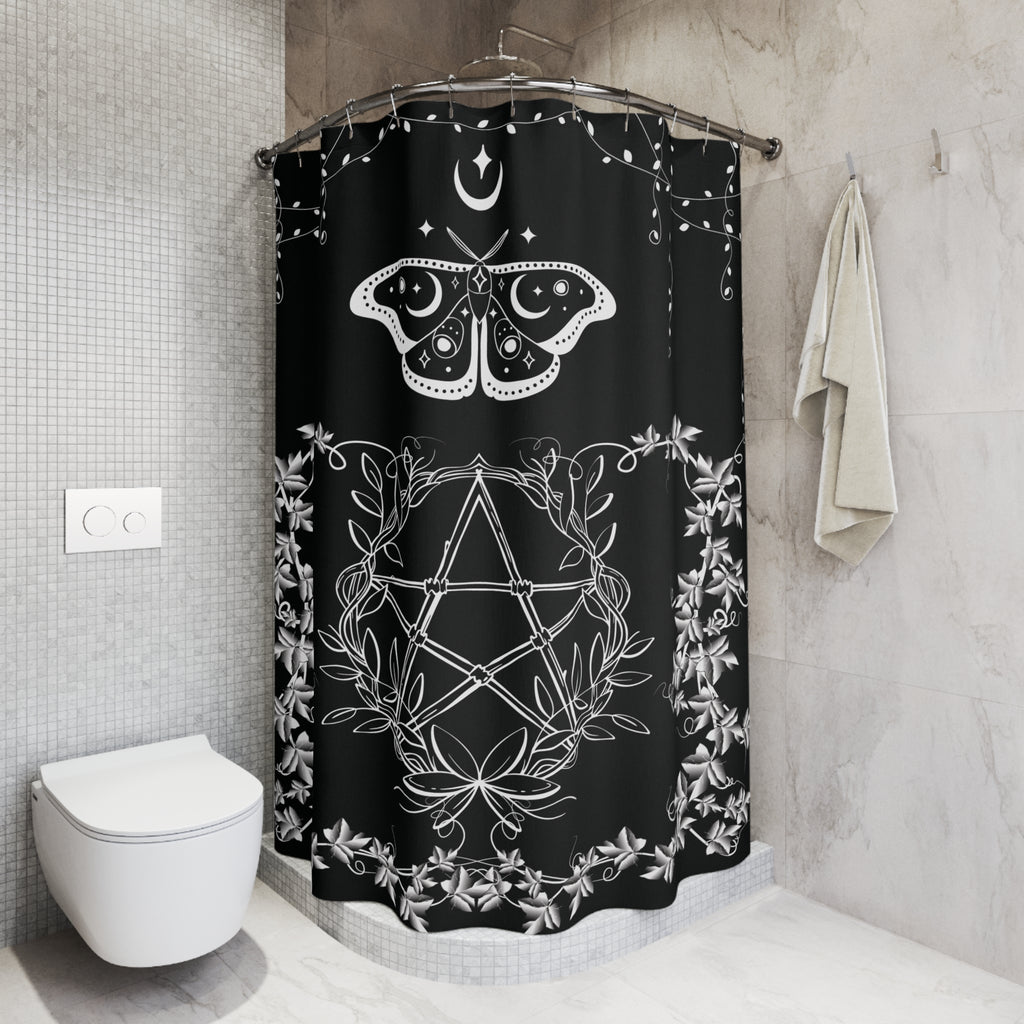 Whimsigoth Pentagram Shower Curtain — Witchy Dark Cottagecore Bathroom Decor