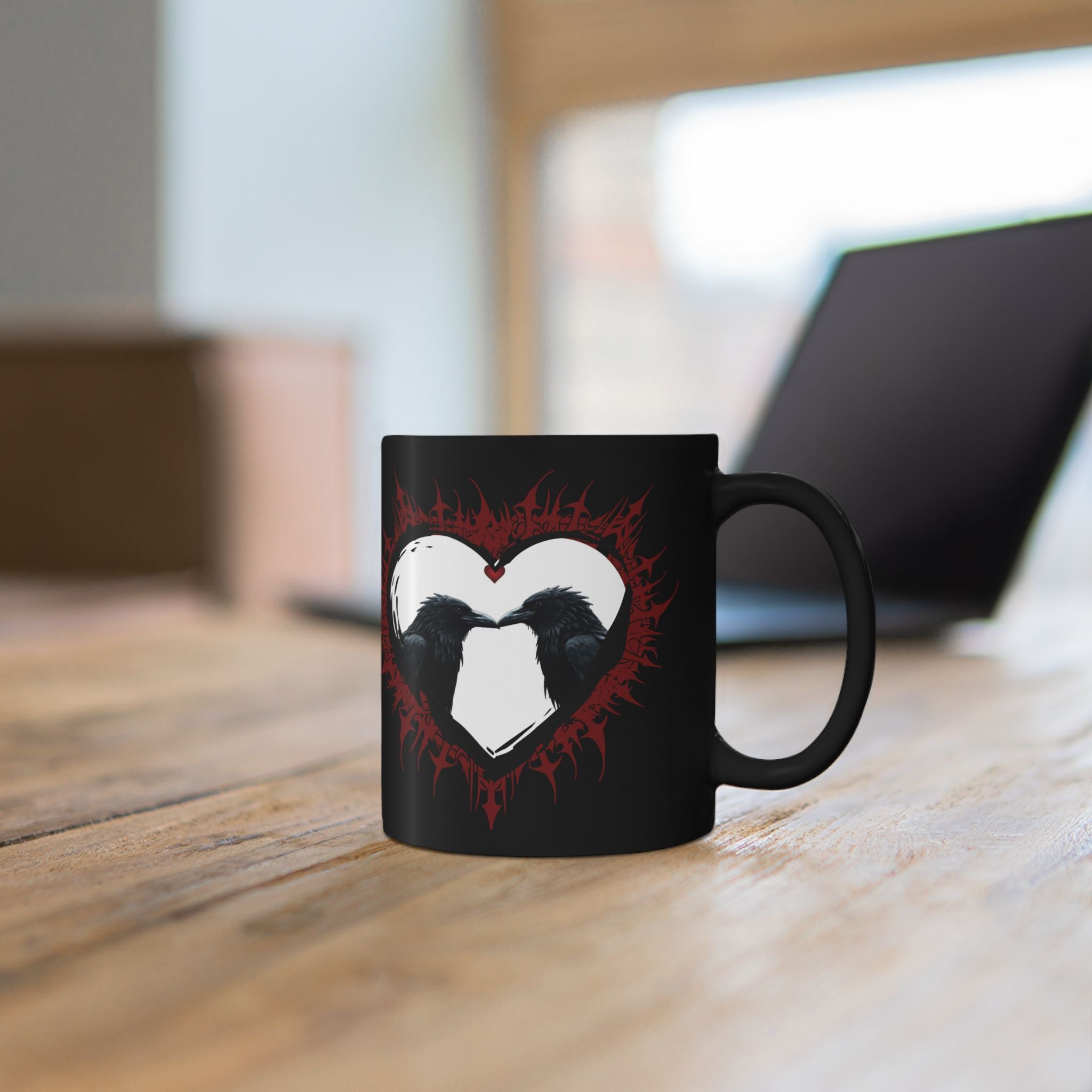Raven Heart Gothic Coffee Mug — Dark Romance Corvid Design