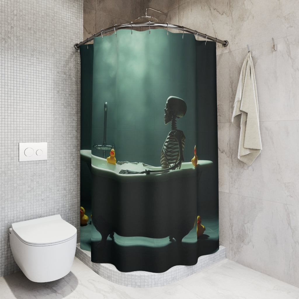 Skeleton Bubble Bath Shower Curtain — Gothic Humor Bathroom Decor