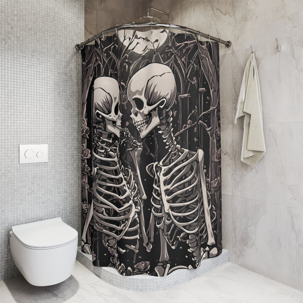 Gothic Skeleton Love Shower Curtain — Dark Romance Valloween Bathroom Decor