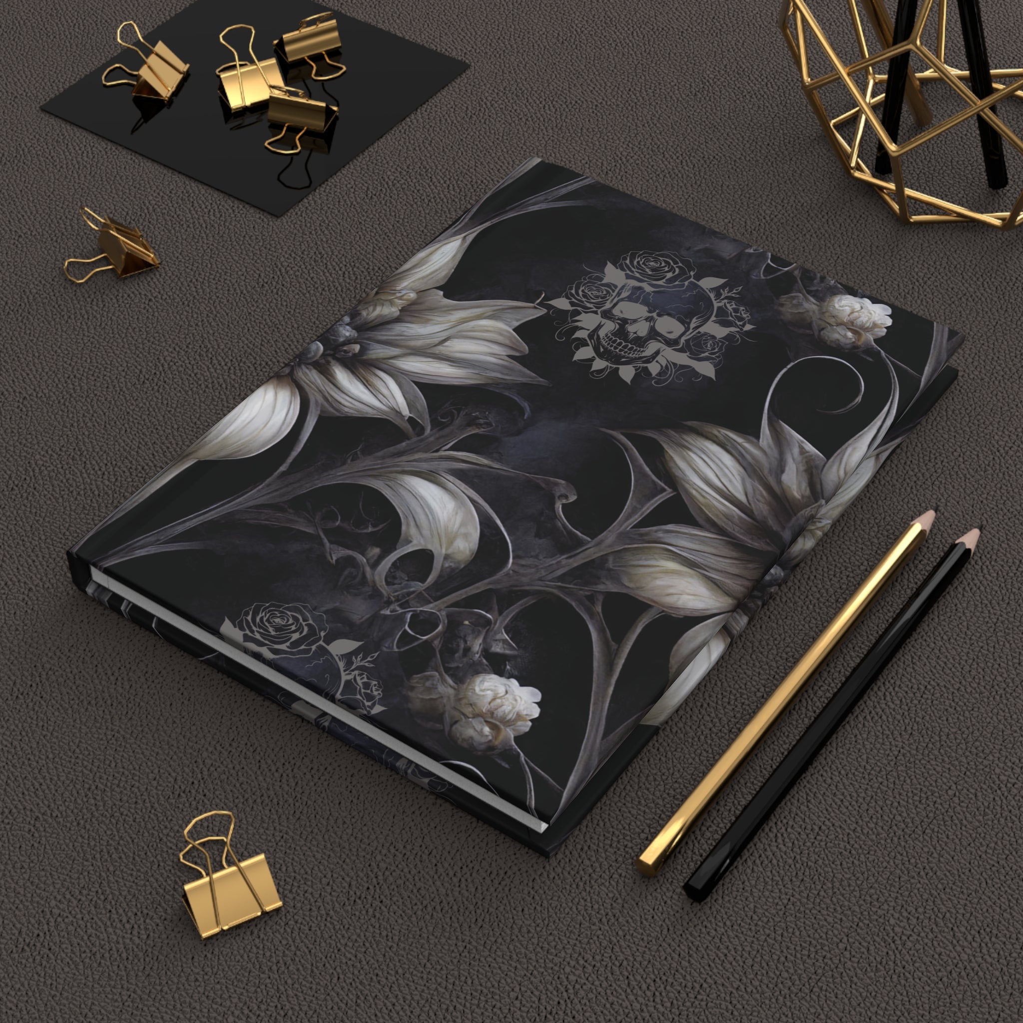 Gothic Botanical Skull Journal — Dark Floral Hardcover Spell Book
