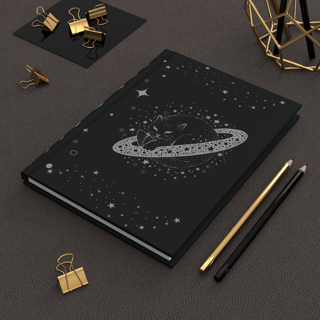 Celestial Galaxy Cat Journal — Dark Witchy Hardcover Spell Book