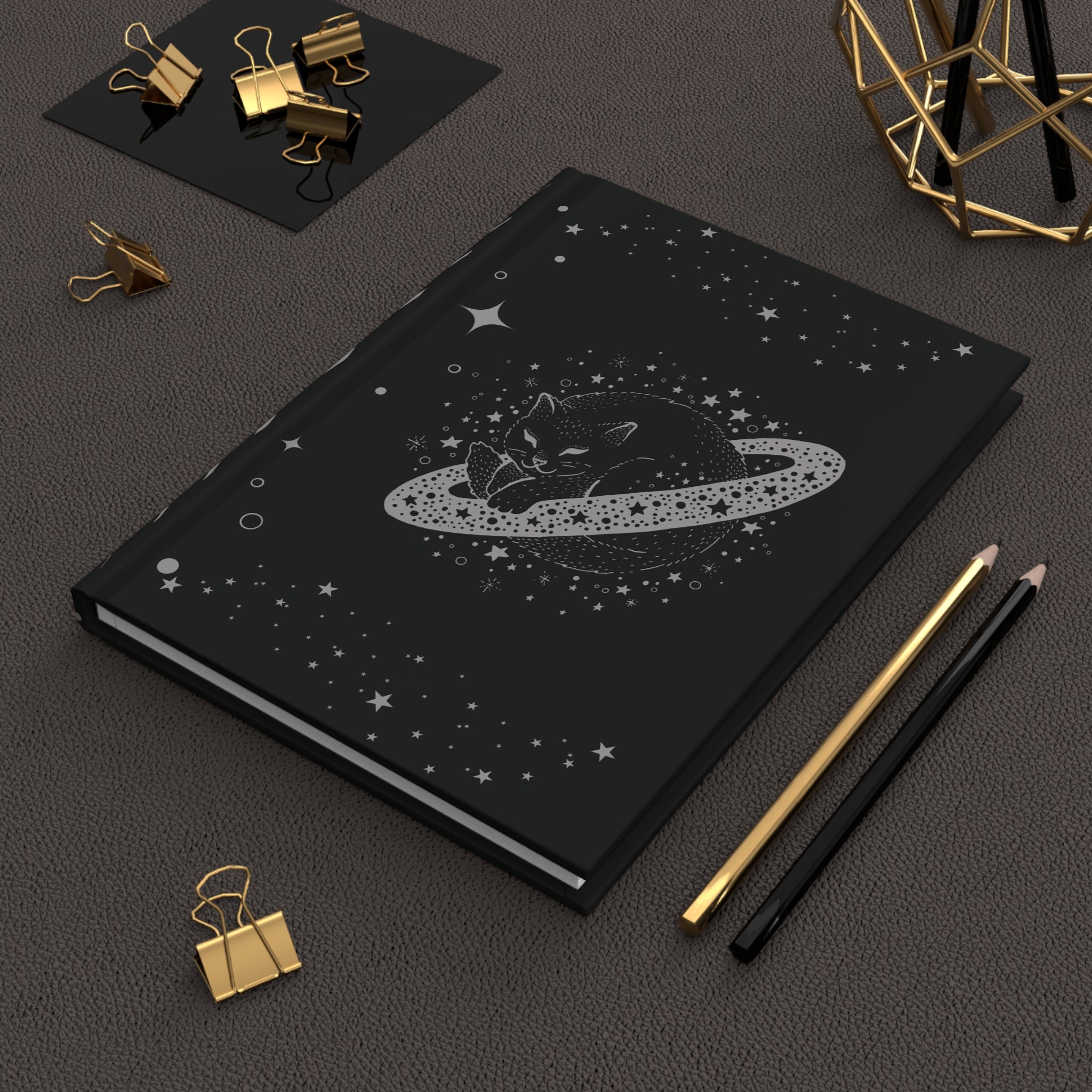 Celestial Galaxy Cat Journal — Dark Witchy Hardcover Spell Book