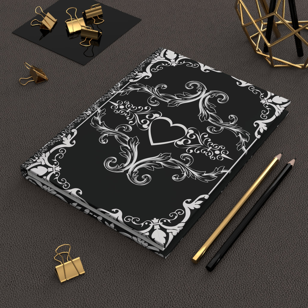 Gothic Dark Romance Journal — Victorian Scrollwork Hardcover in Black & White