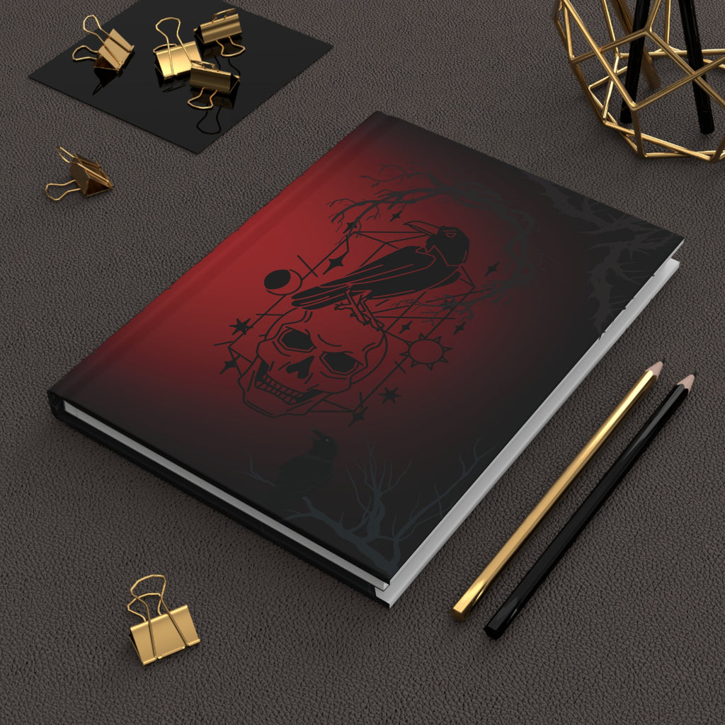 Gothic Raven & Skull Journal — Crimson Dark Academia Hardcover Spell Book