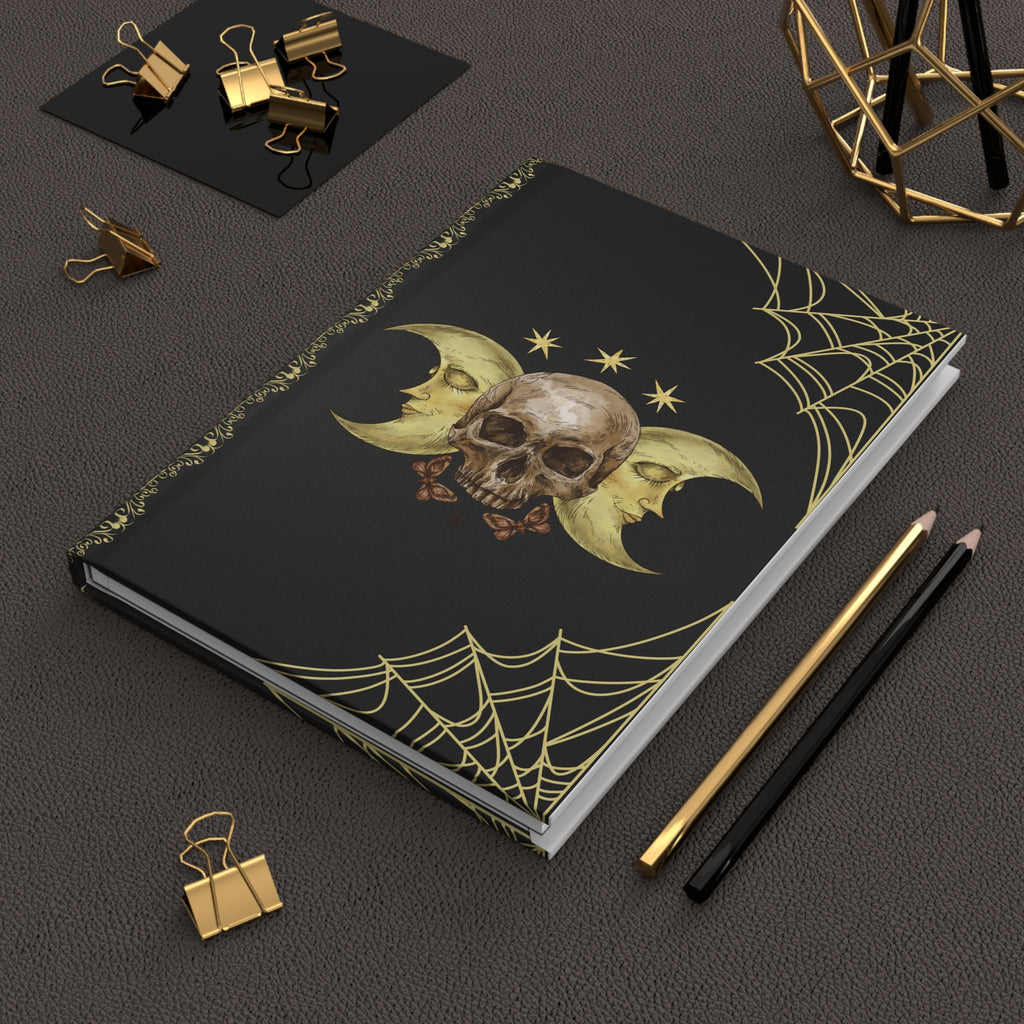 Gothic Skull & Crescent Moon Journal — Gold Spider Web Hardcover Spell Book