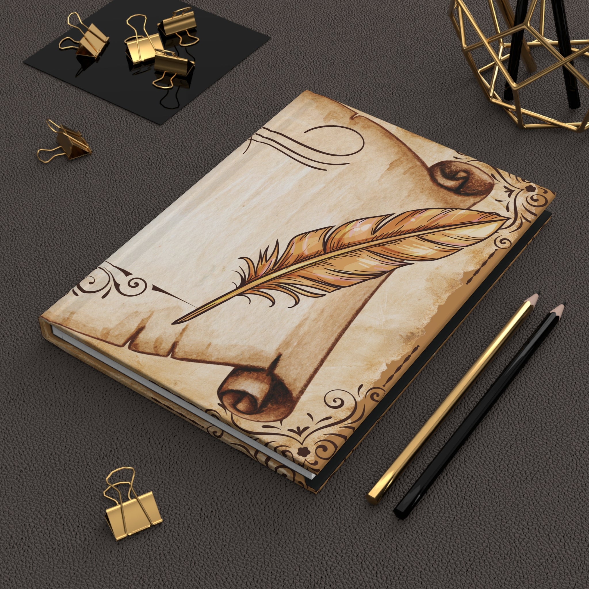 Dark Academia Scroll & Quill Journal — Vintage Parchment Hardcover
