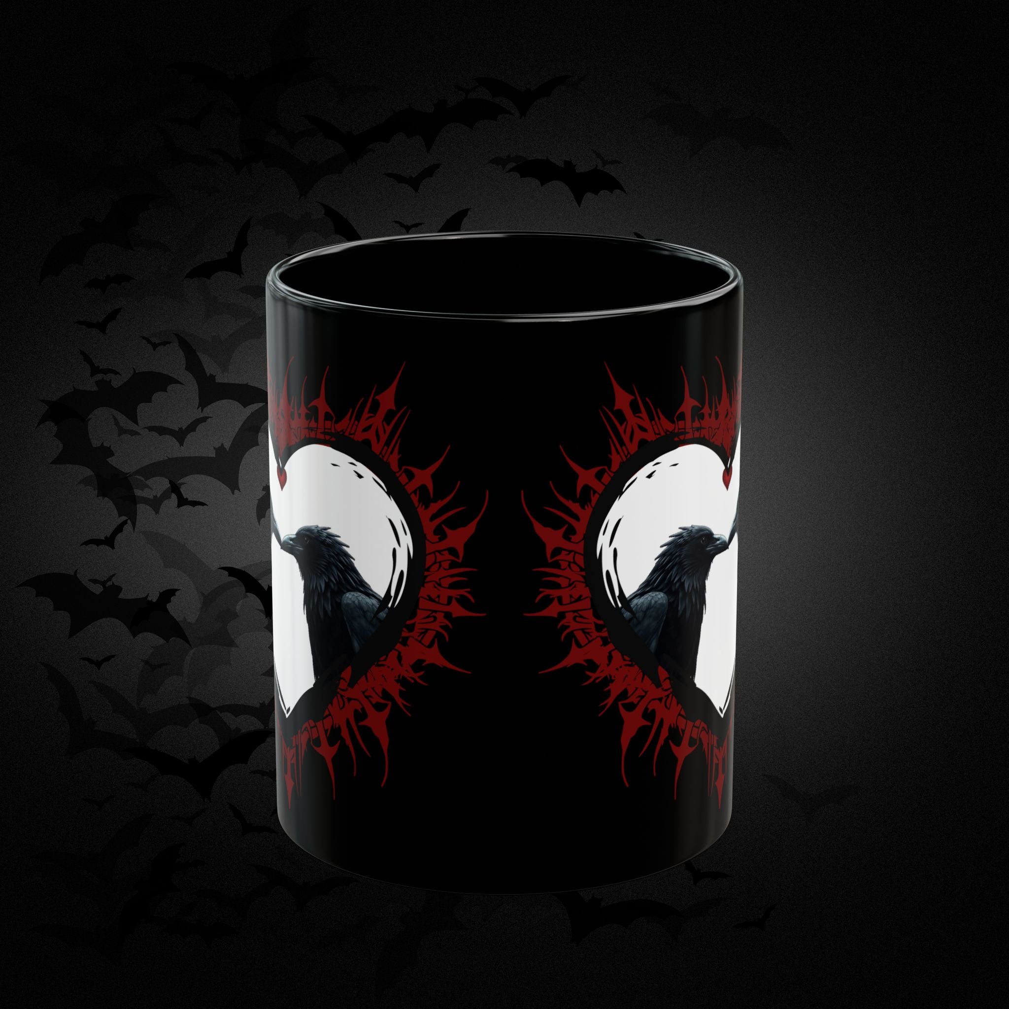 Raven Heart Gothic Coffee Mug — Dark Romance Corvid Design