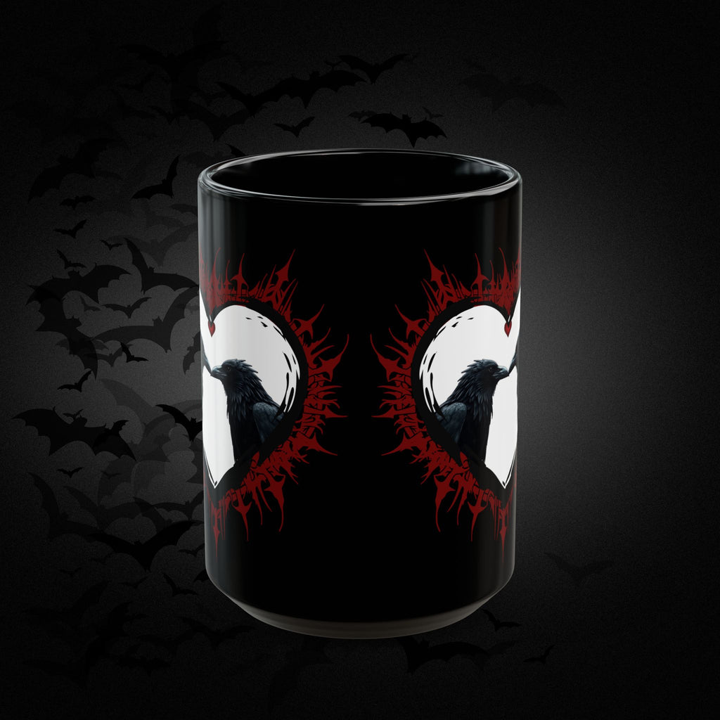 Raven Heart Gothic Coffee Mug — Dark Romance Corvid Design