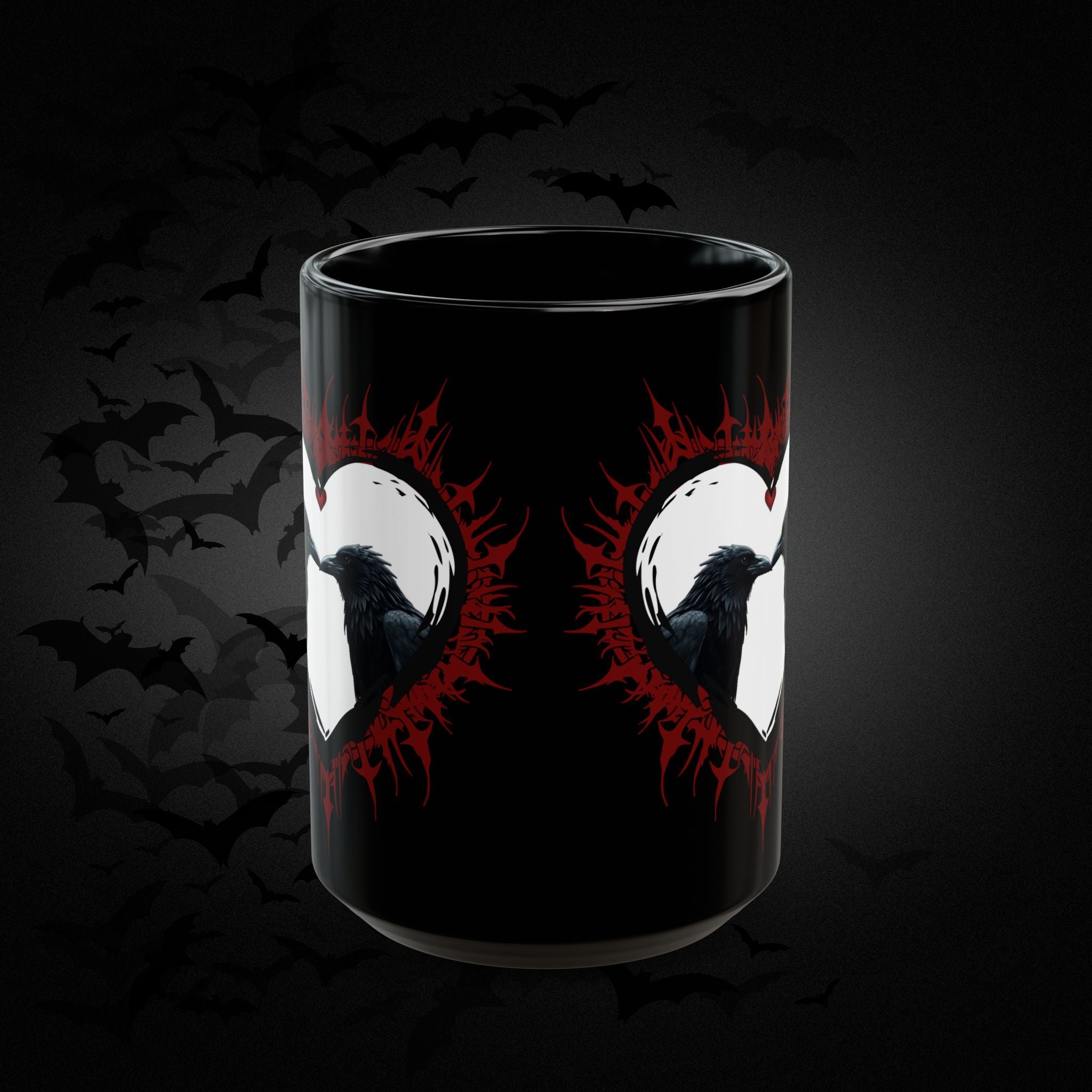 Raven Heart Gothic Coffee Mug — Dark Romance Corvid Design