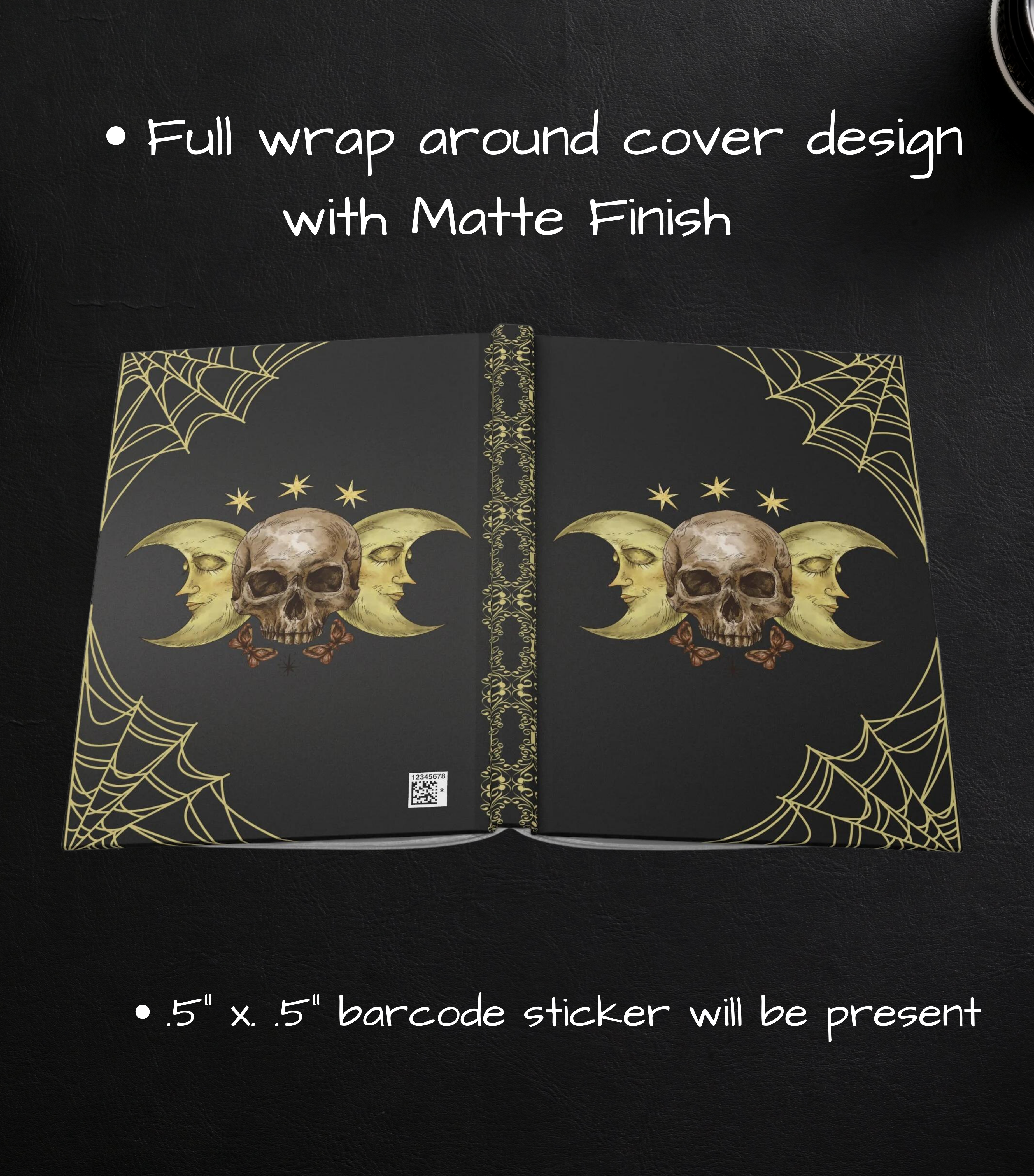 Gothic Skull & Crescent Moon Journal — Gold Spider Web Hardcover Spell Book