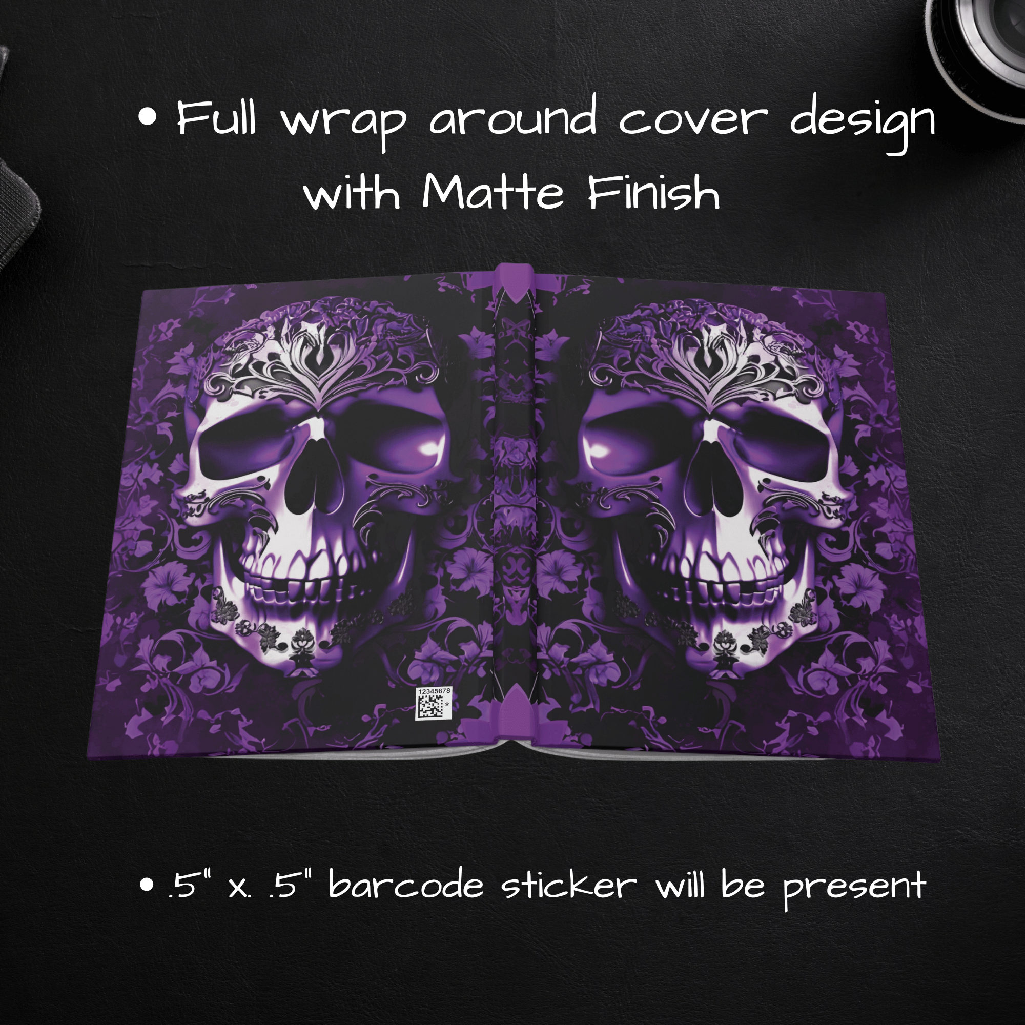 Gothic Purple Skull Journal — Dark Floral Baroque Hardcover Spell Book