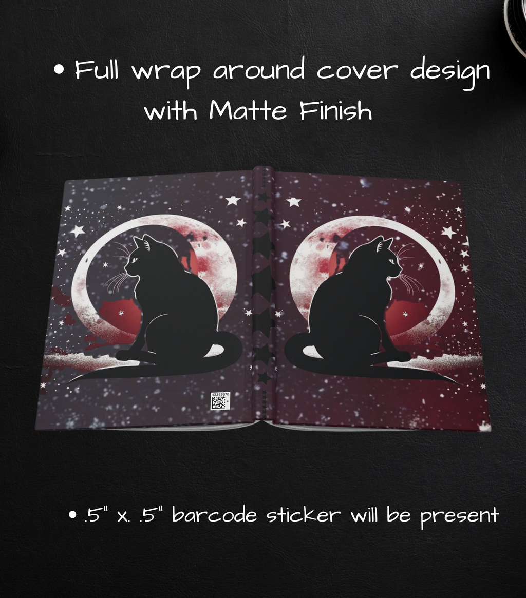 Gothic Black Cat Full Moon Journal — Crimson Starfield Hardcover Spell Book