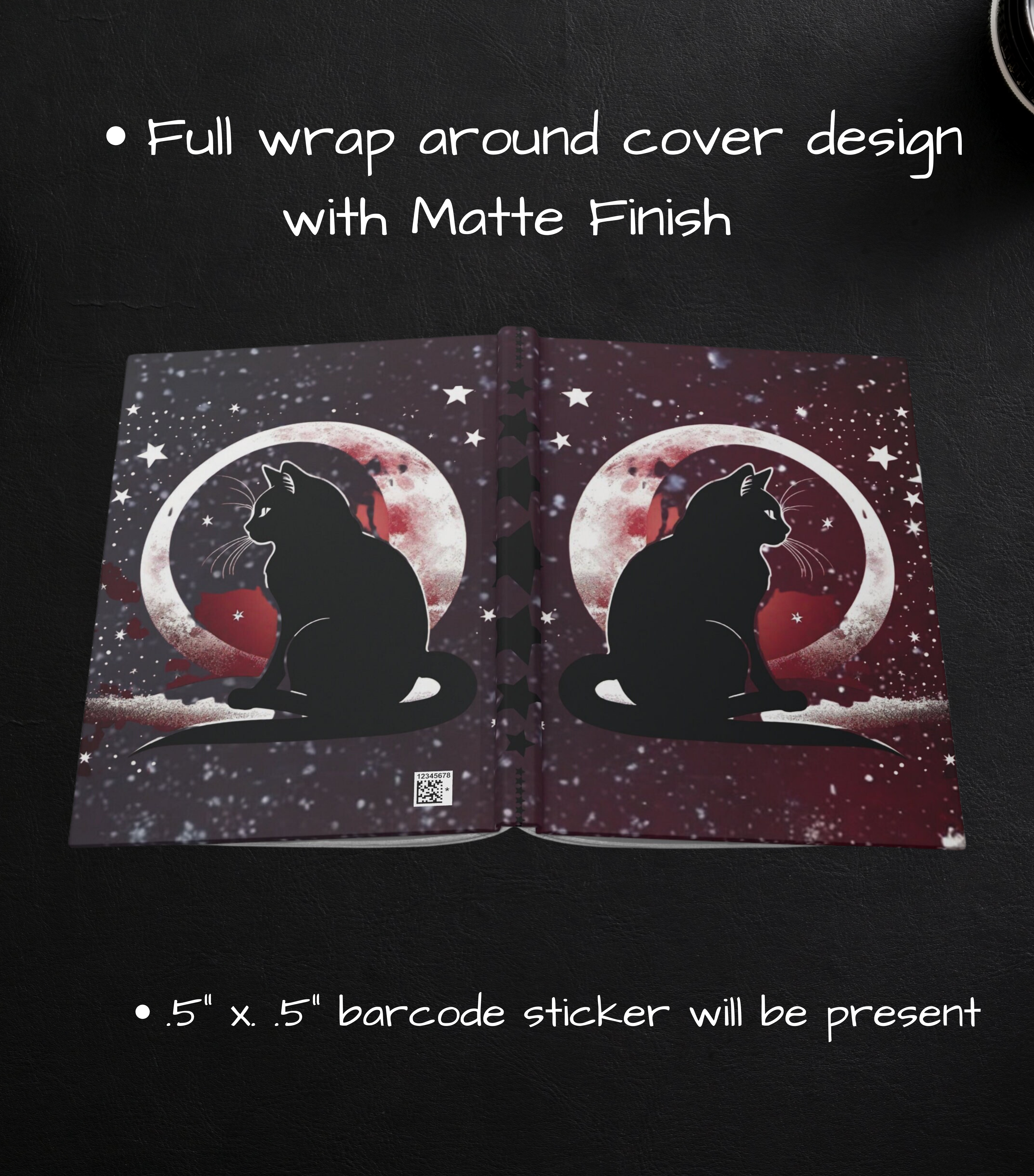 Gothic Black Cat Full Moon Journal — Crimson Starfield Hardcover Spell Book