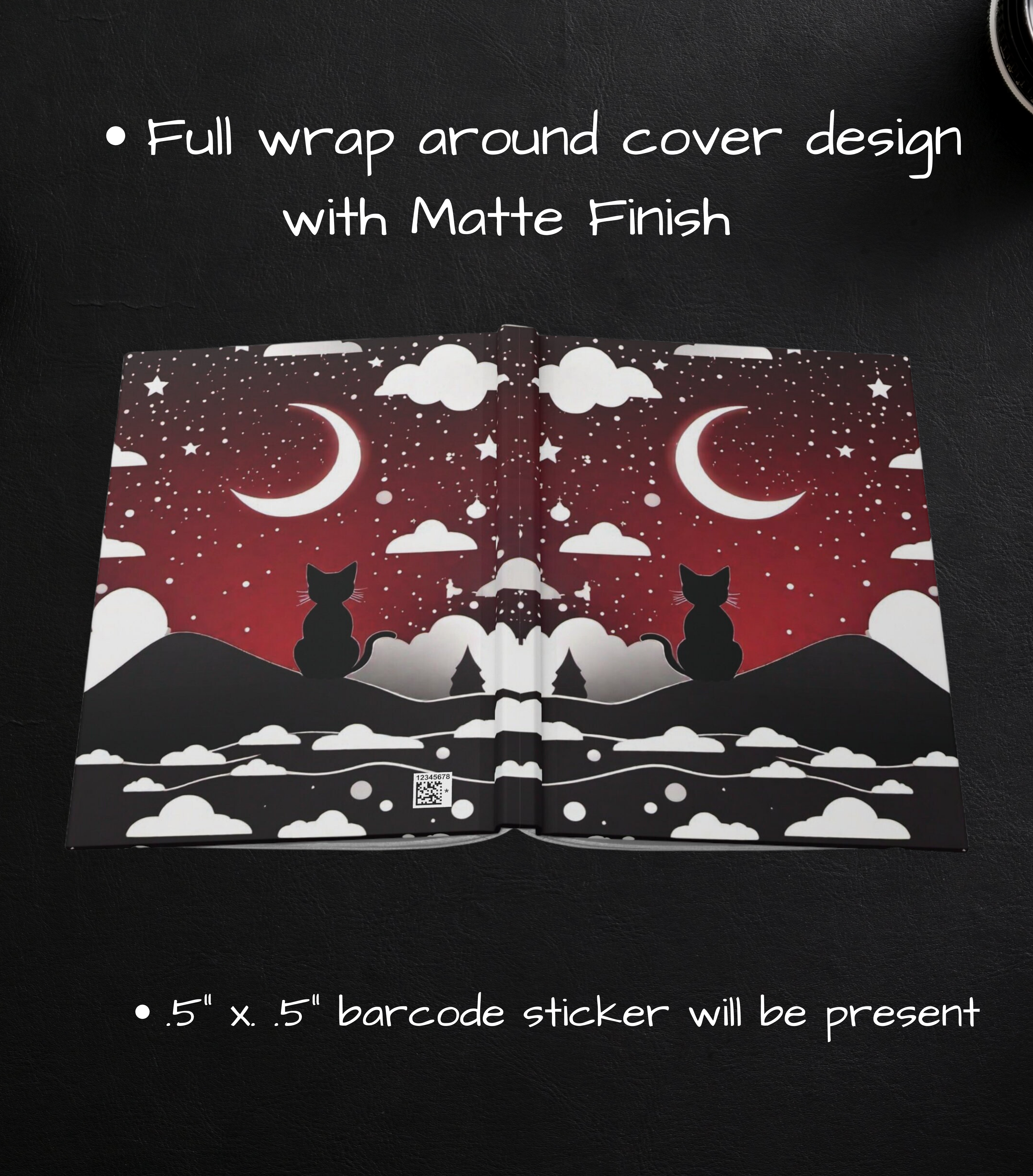 Gothic Black Cat Midnight Journal — Crimson Crescent Moon Hardcover Spell Book