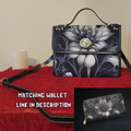 Gothic botanical dahlia flower skulls dark vines black grey waterproof canvas handbag crossbody purse gold turn lock