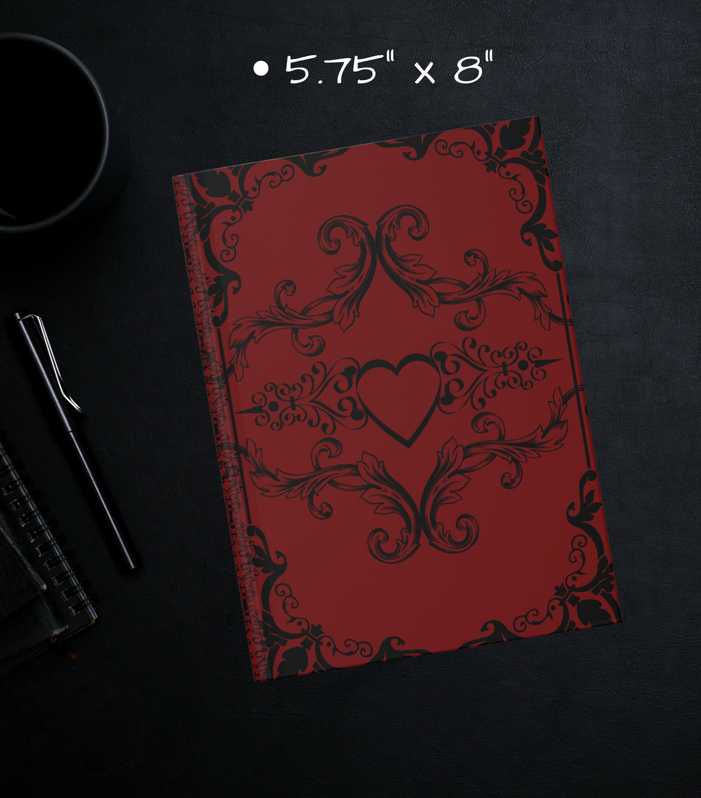 Crimson Gothic Dark Romance Journal — Red & Black Victorian Heart Hardcover