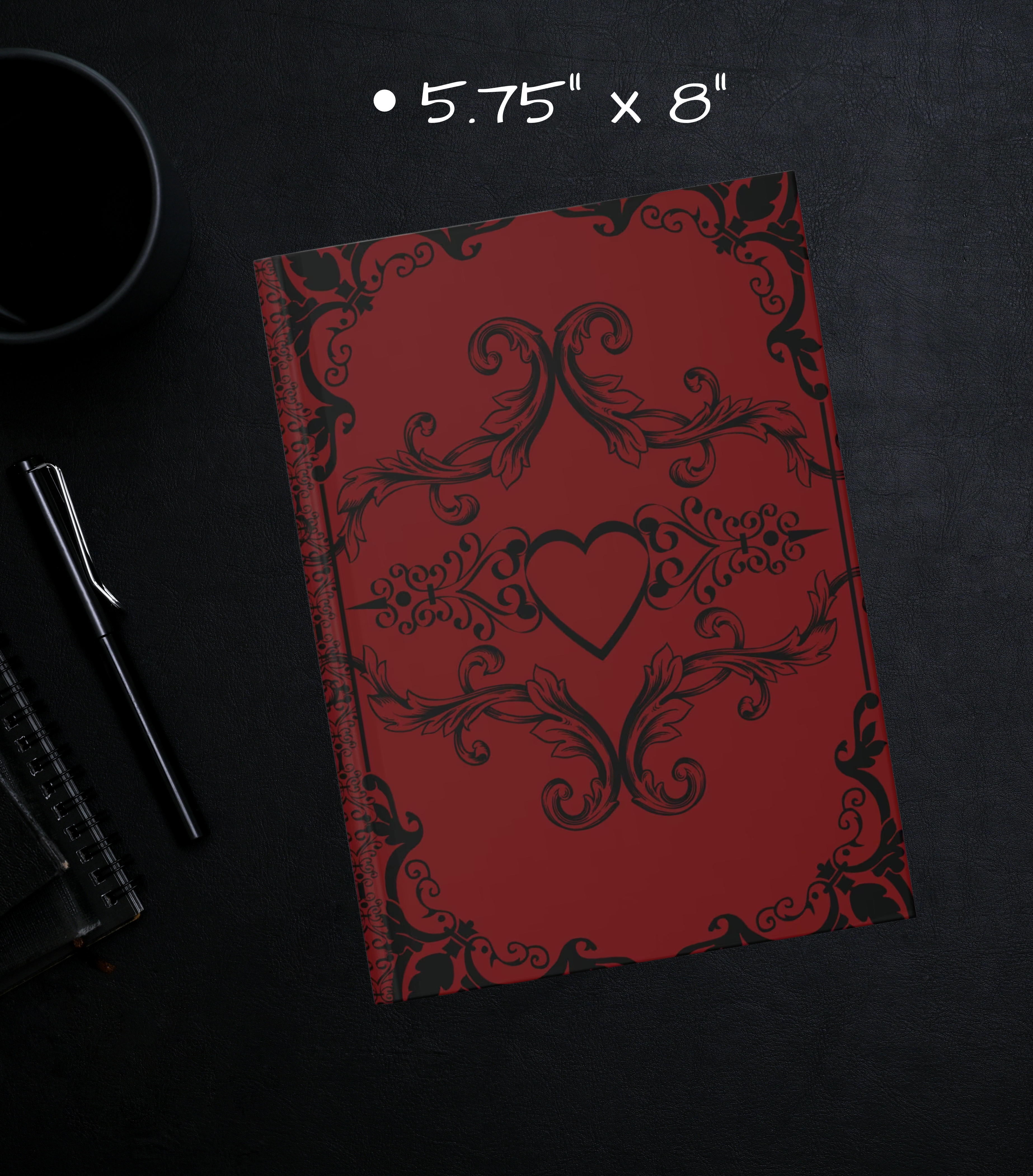 Crimson Gothic Dark Romance Journal — Red & Black Victorian Heart Hardcover