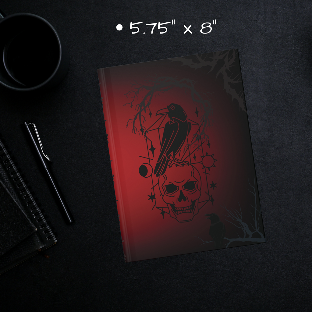 Gothic Raven & Skull Journal — Crimson Dark Academia Hardcover Spell Book