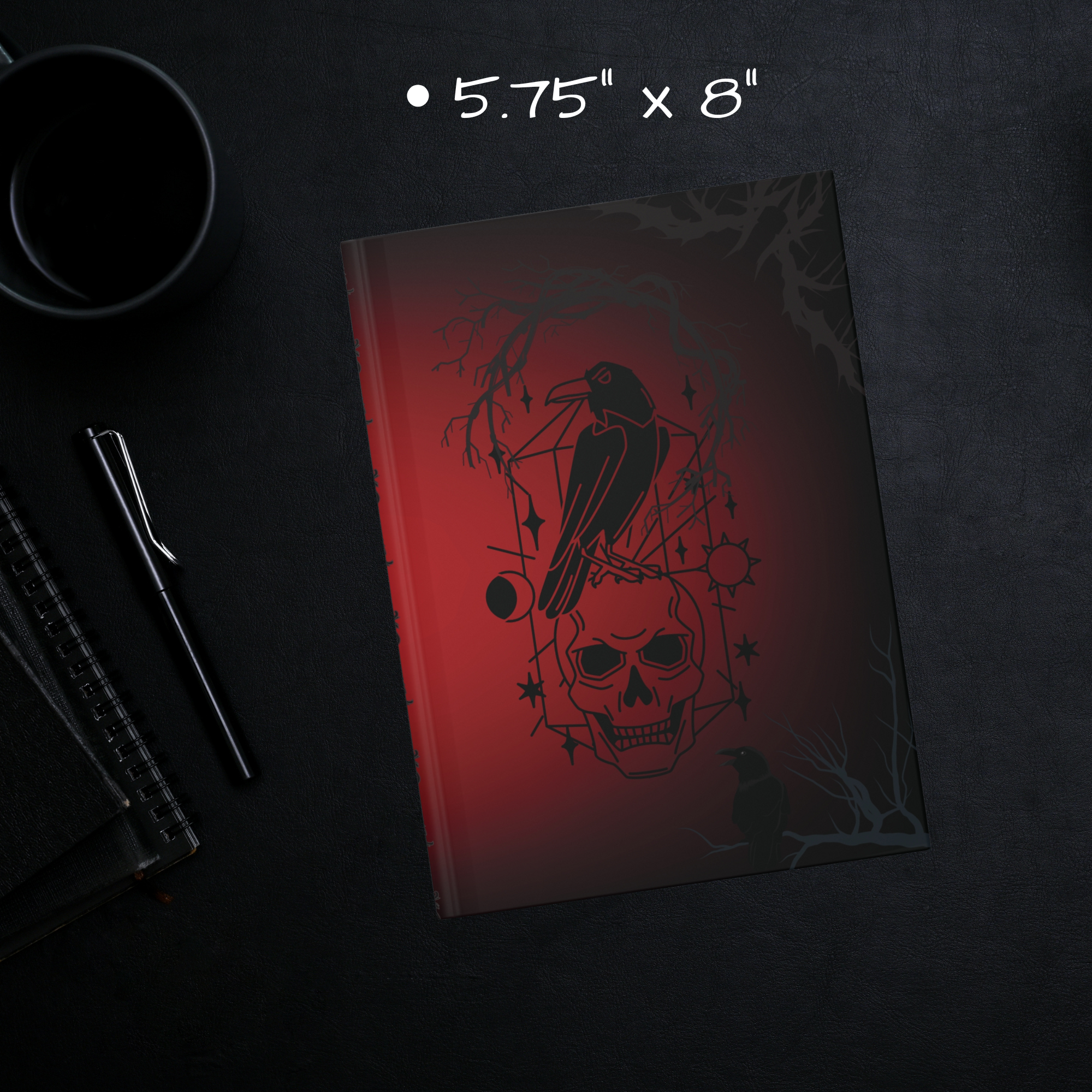 Gothic Raven & Skull Journal — Crimson Dark Academia Hardcover Spell Book