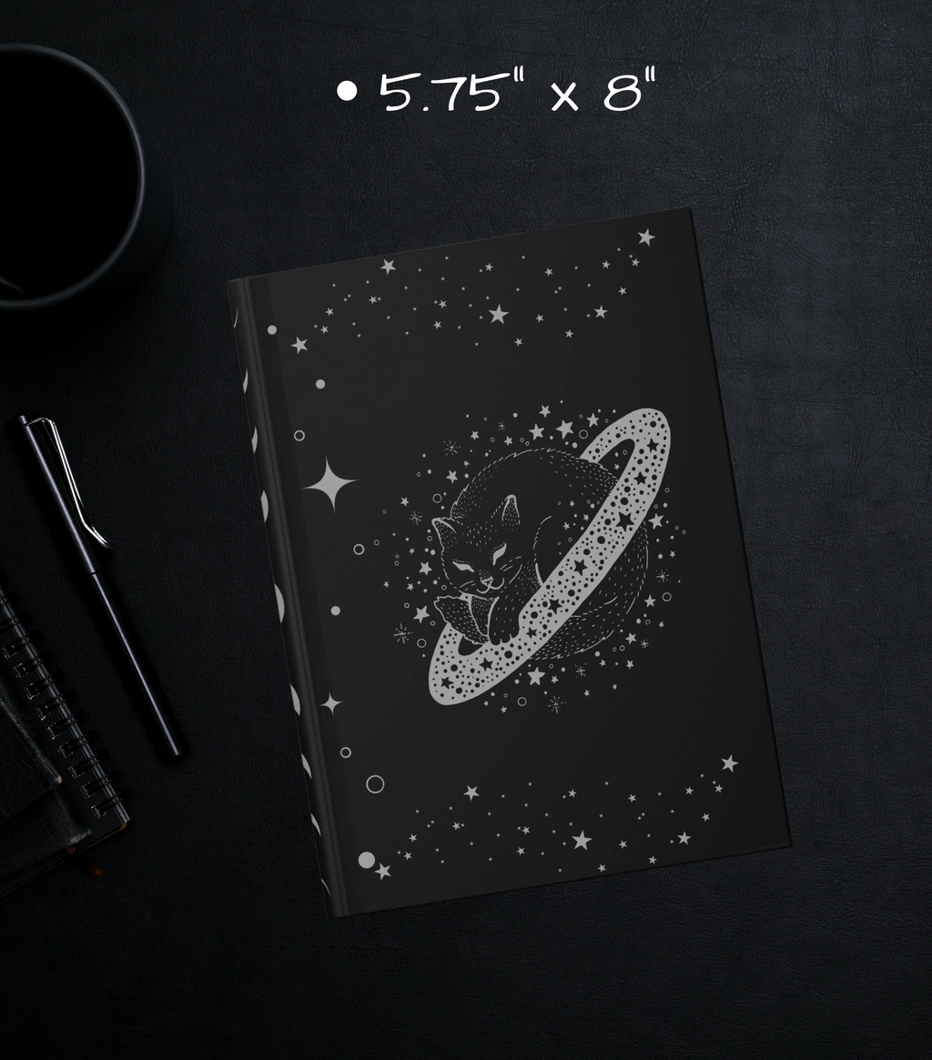 Celestial Galaxy Cat Journal — Dark Witchy Hardcover Spell Book