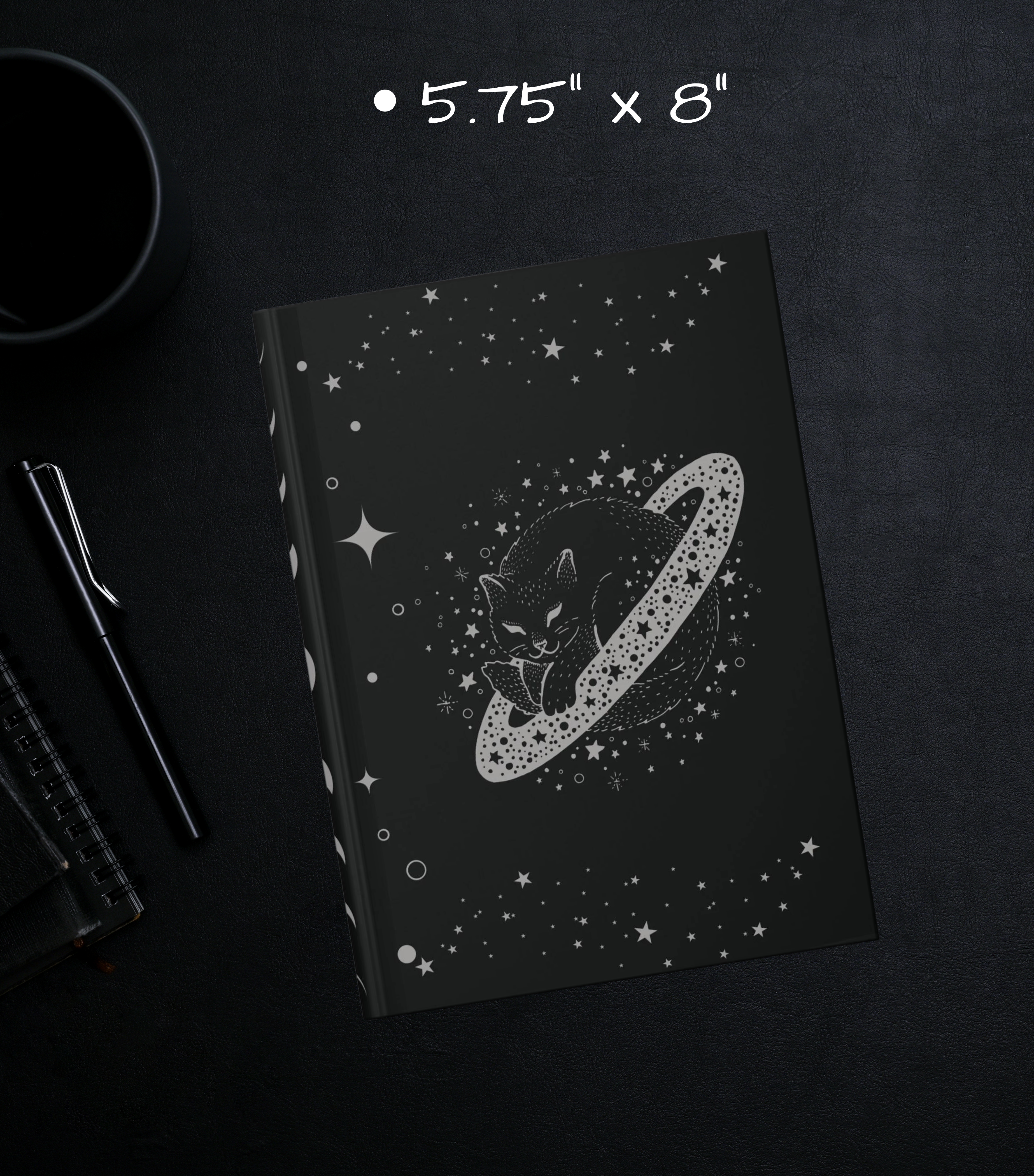 Celestial Galaxy Cat Journal — Dark Witchy Hardcover Spell Book