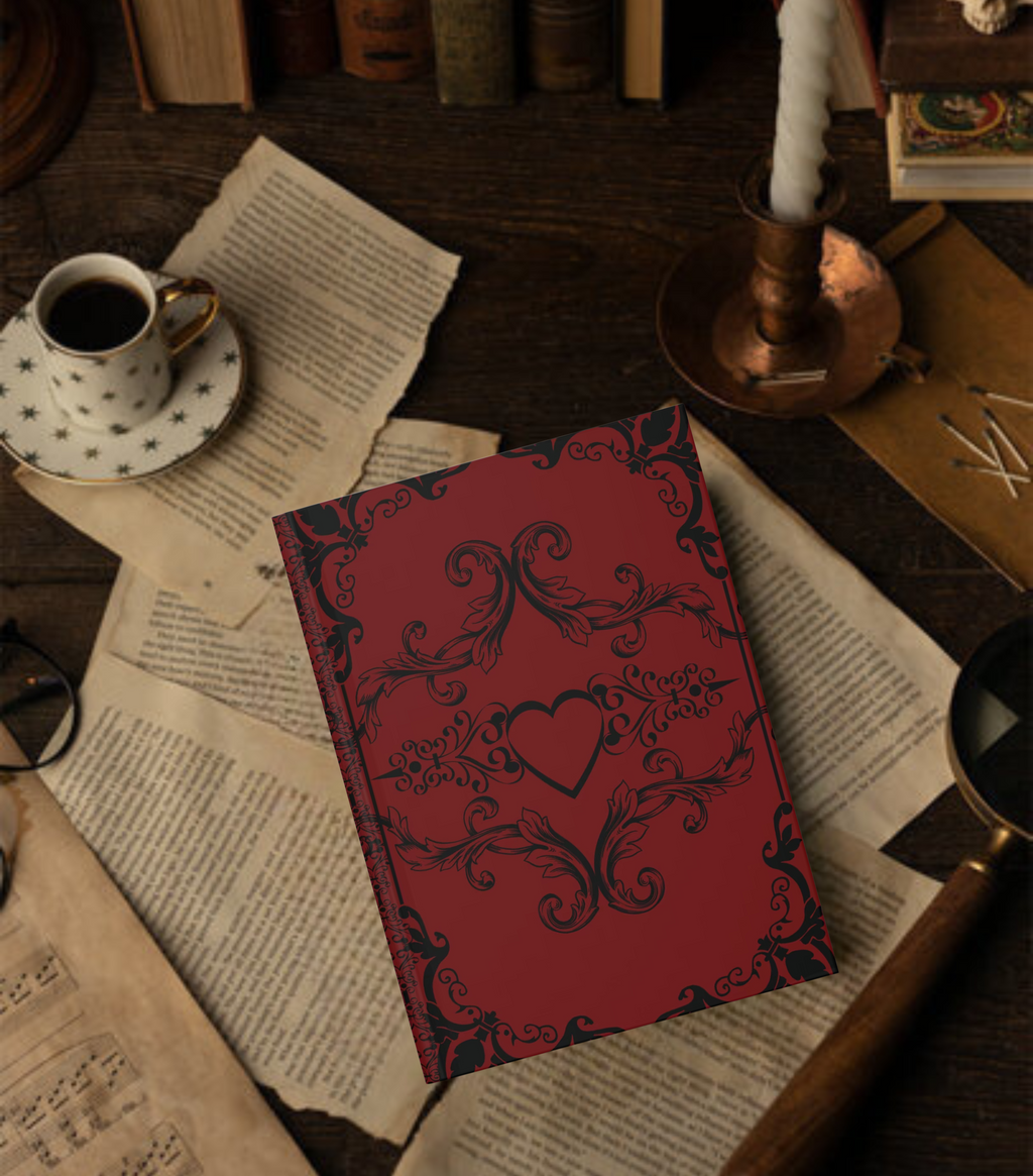 Crimson Gothic Dark Romance Journal — Red & Black Victorian Heart Hardcover