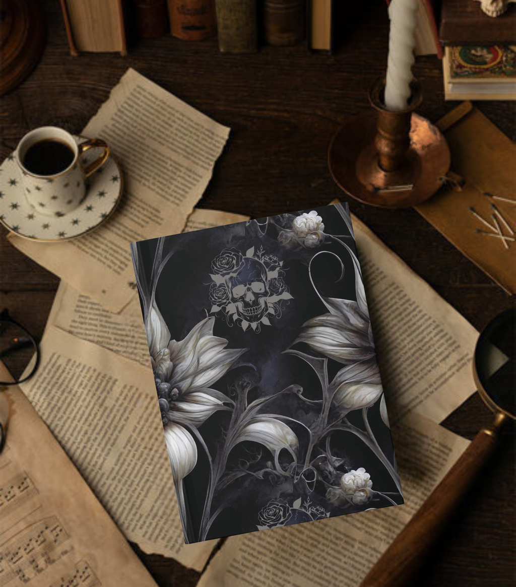 Gothic Botanical Skull Journal — Dark Floral Hardcover Spell Book