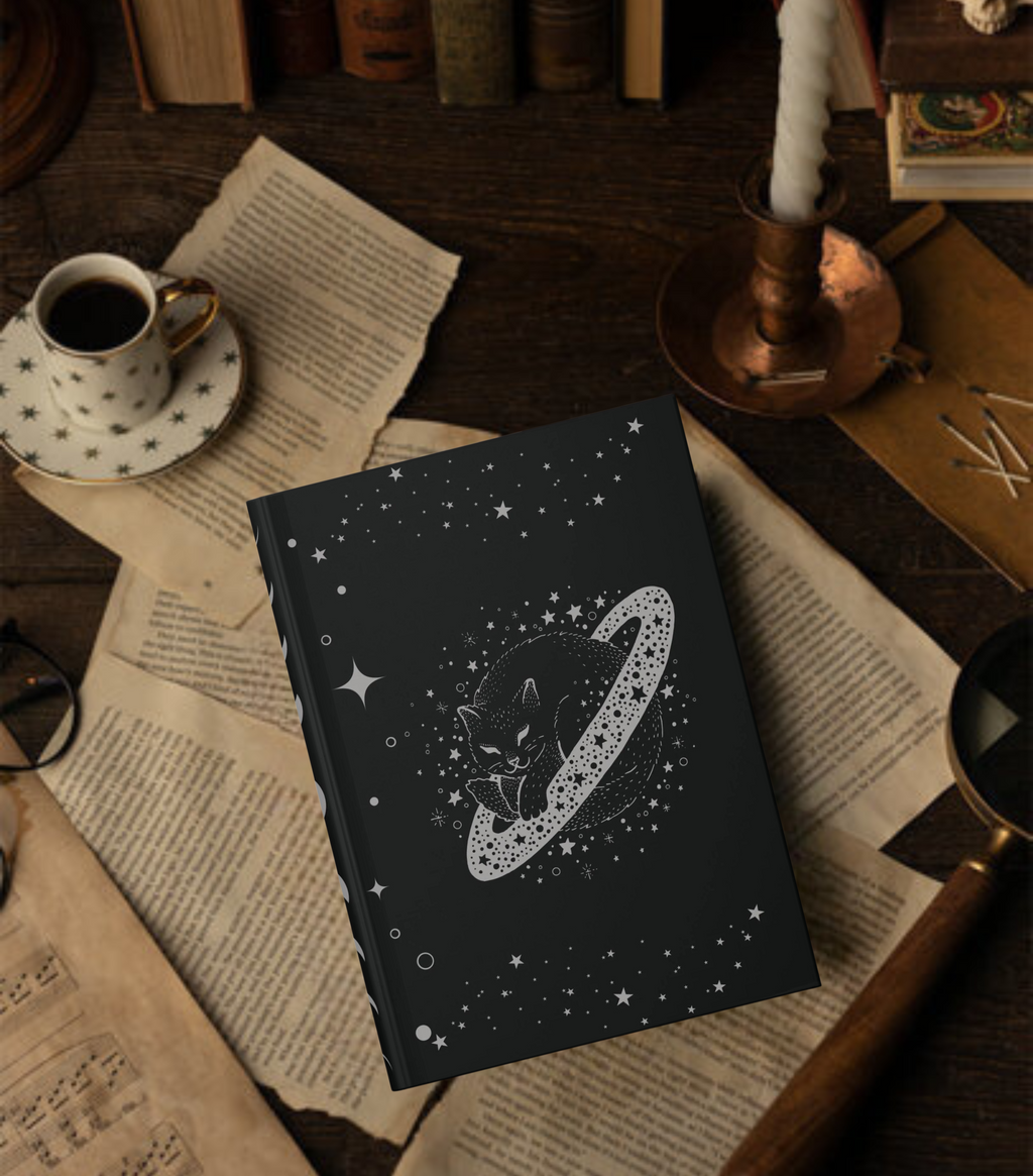 Celestial Galaxy Cat Journal — Dark Witchy Hardcover Spell Book