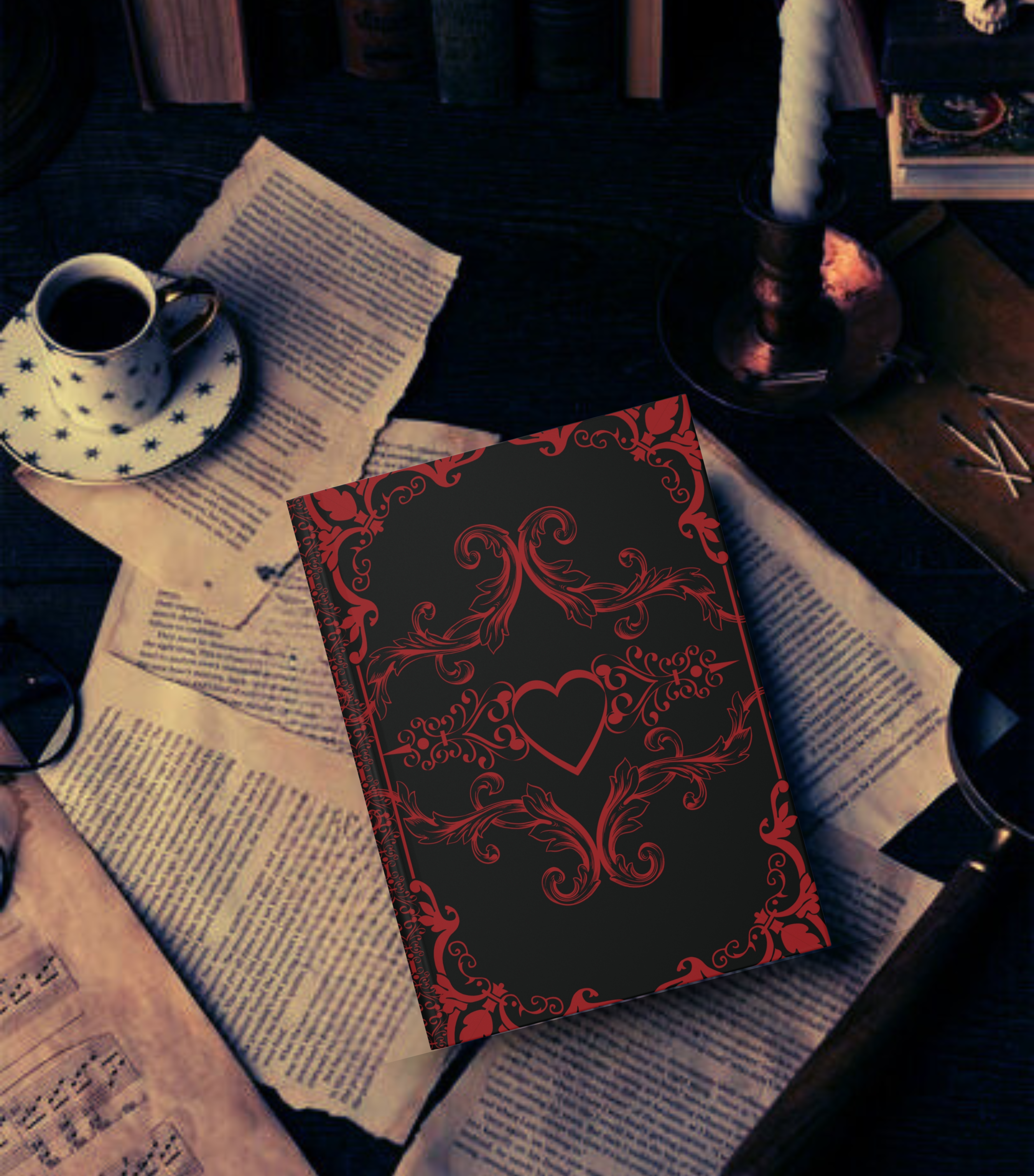 Gothic Dark Romance Journal — Red & Black Victorian Heart Hardcover