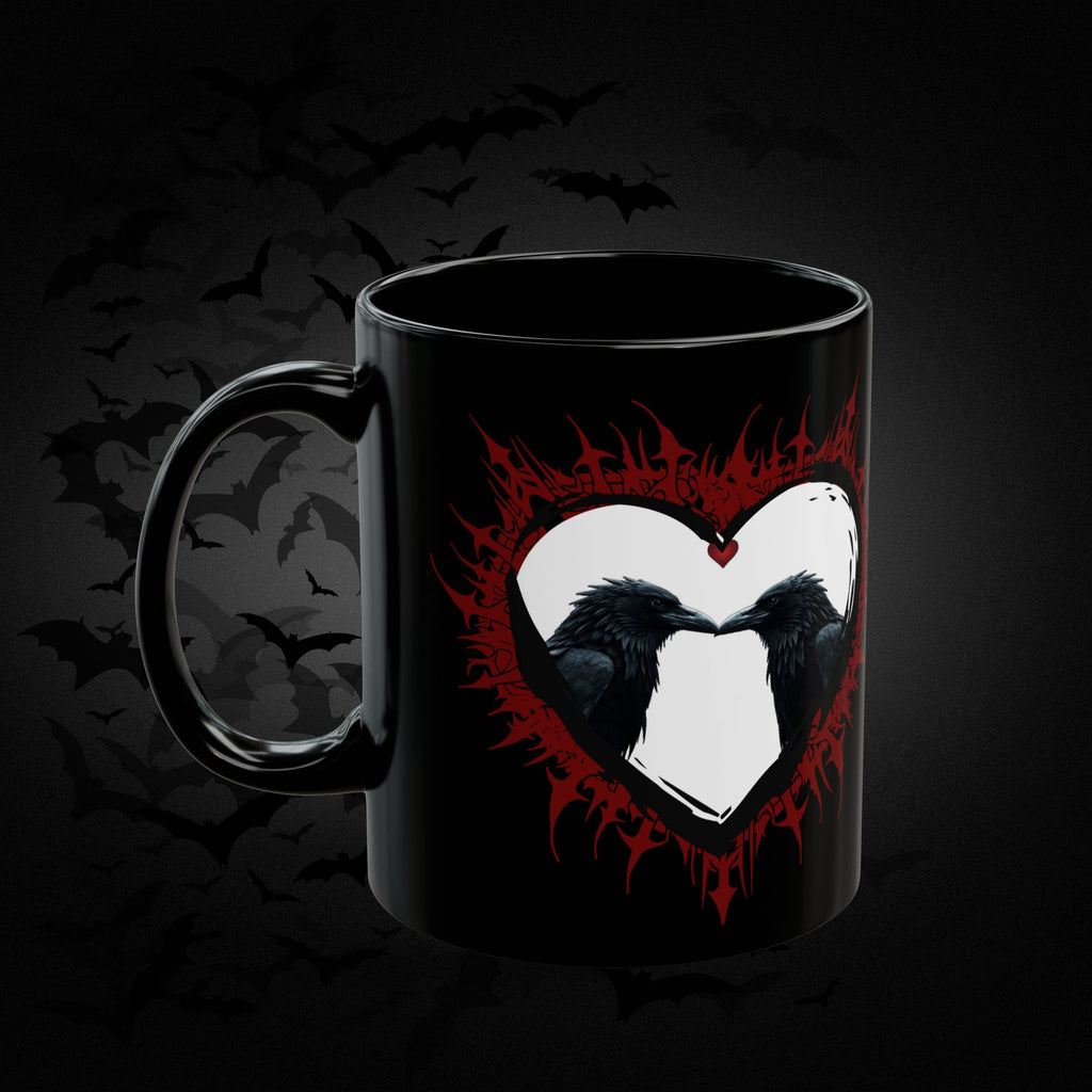 Raven Heart Gothic Coffee Mug — Dark Romance Corvid Design