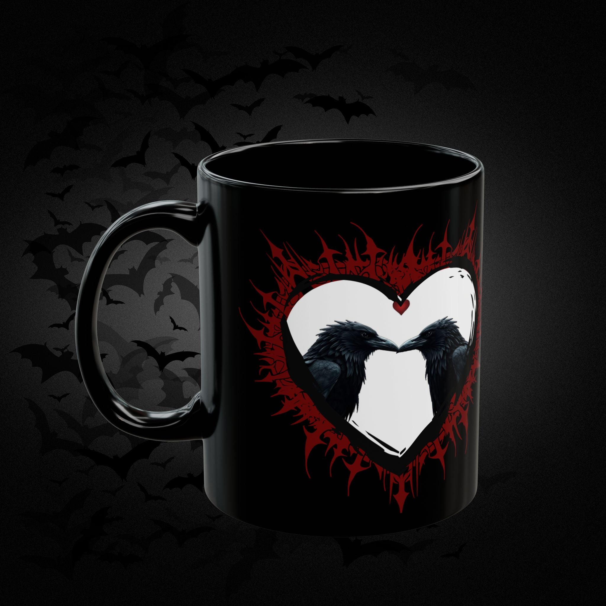 Raven Heart Gothic Coffee Mug — Dark Romance Corvid Design