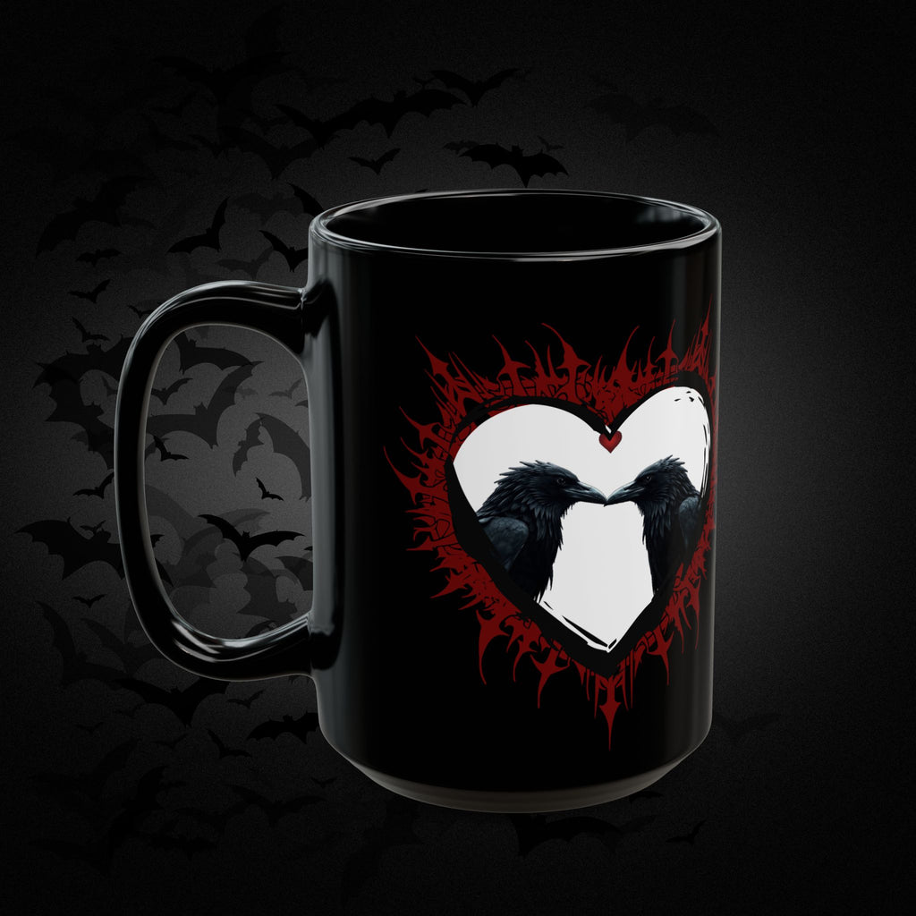 Raven Heart Gothic Coffee Mug — Dark Romance Corvid Design