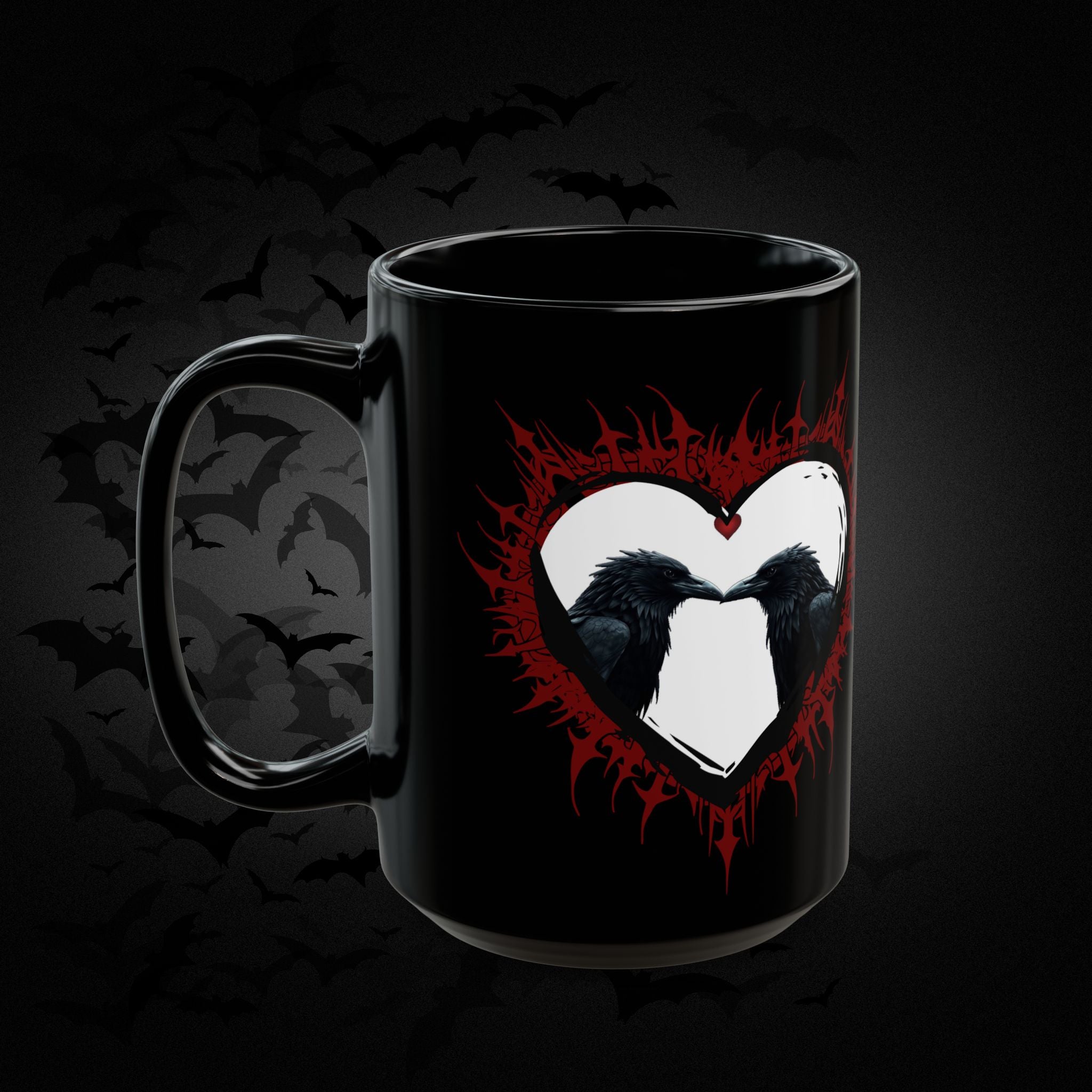Raven Heart Gothic Coffee Mug — Dark Romance Corvid Design