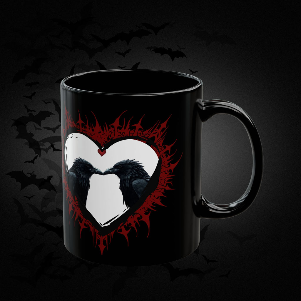 Raven Heart Gothic Coffee Mug — Dark Romance Corvid Design