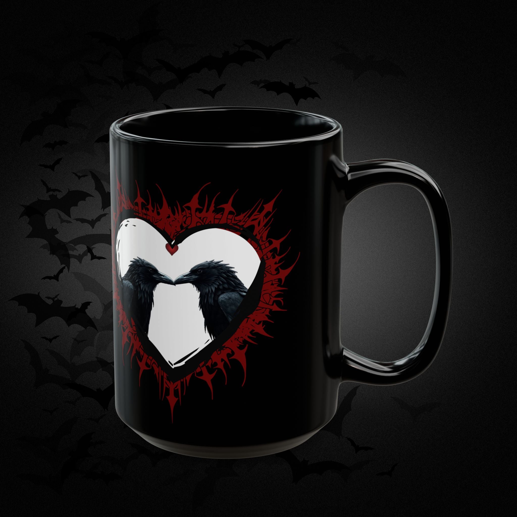 Raven Heart Gothic Coffee Mug — Dark Romance Corvid Design